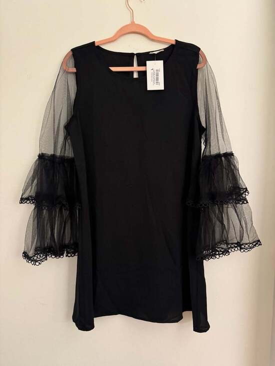 Jodifl Dresses & Skirts - JODIFL NWT Black Tank Sheer Ruffle Net Sleeve Shift Dress